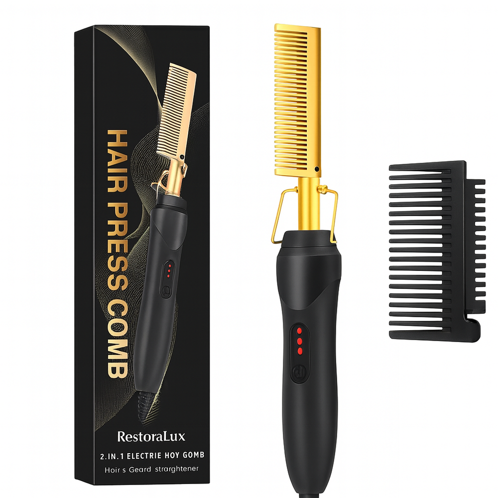 2-in-1 Electric Hot Comb Hair & Beard Straightener – Fast Heating