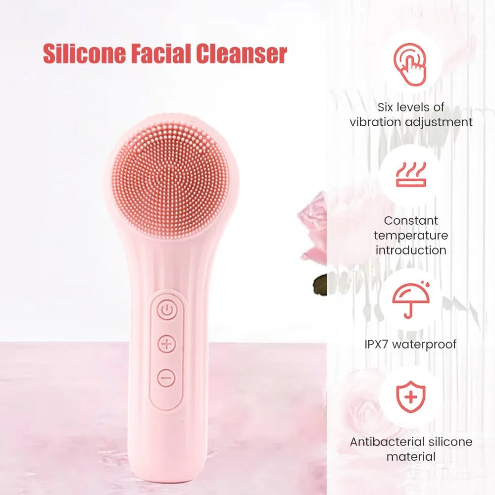Sonic Silicone Facial Brush with Vibration and Massage Roller