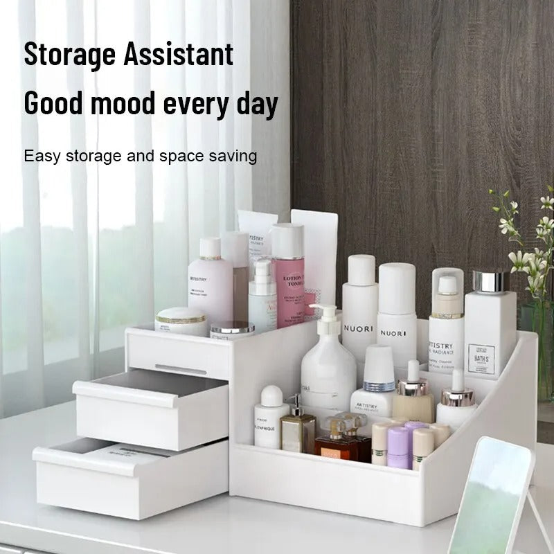 Makeup Storage Drawer Box – Plastic Organizer Shelf for Cosmetics & Skincare on Desktop or Dressing Table
