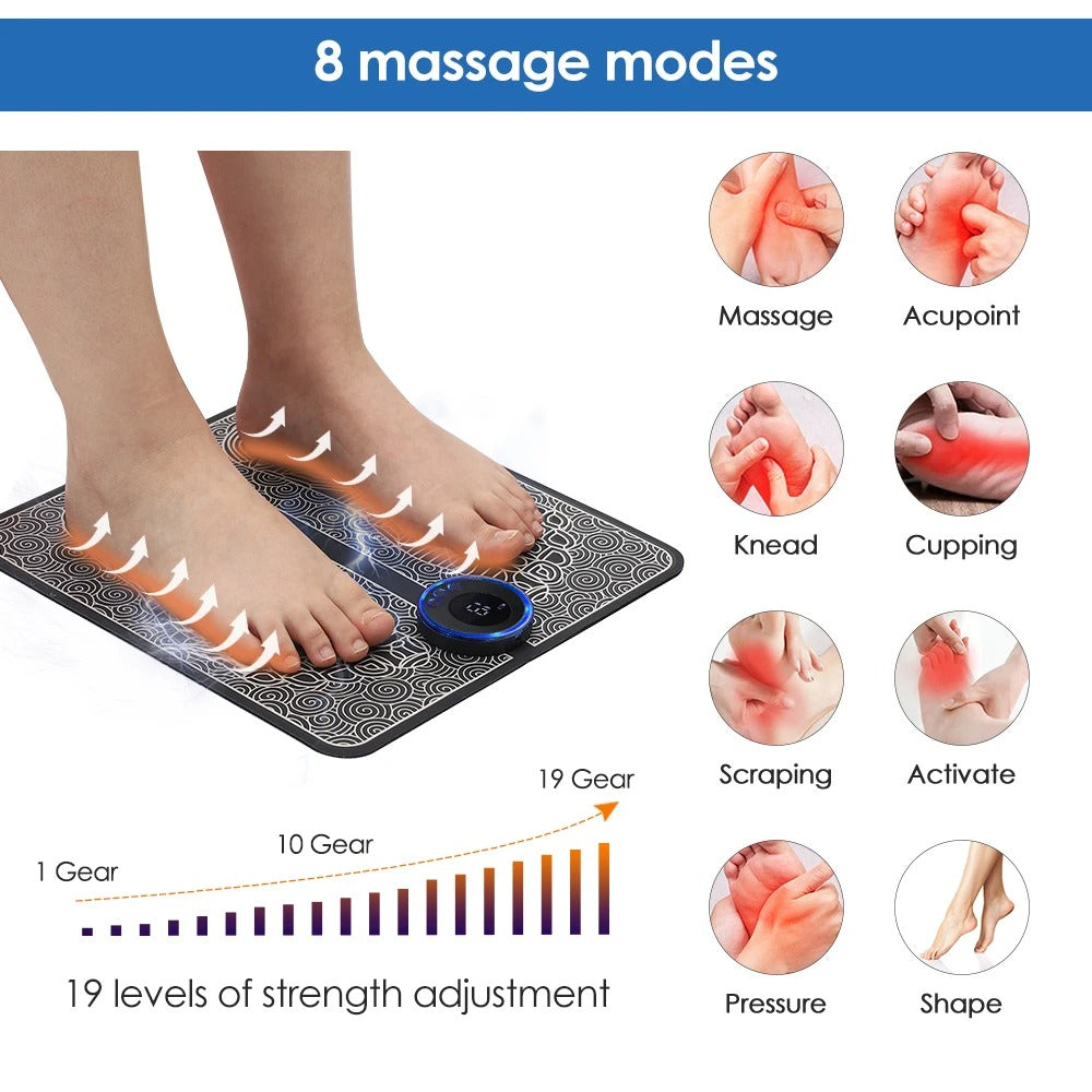 Foot Massager Pad – Microcurrent Pulse Therapy for Leg Slimming, Muscle Relief & Detox Foot Spa