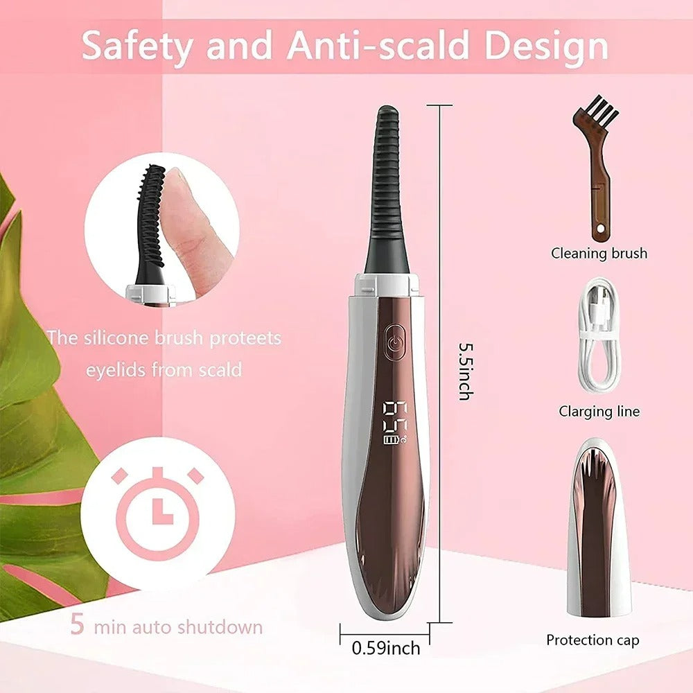 Electric Eyelash Curler with Heat Control and Brush Comb
