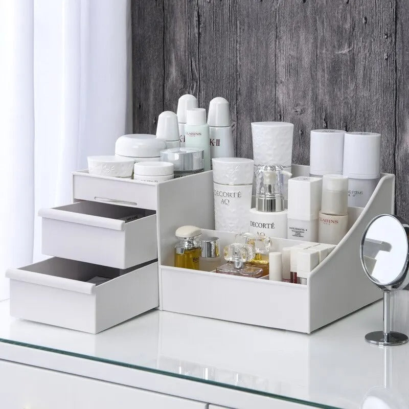 Makeup Storage Drawer Box – Plastic Organizer Shelf for Cosmetics & Skincare on Desktop or Dressing Table