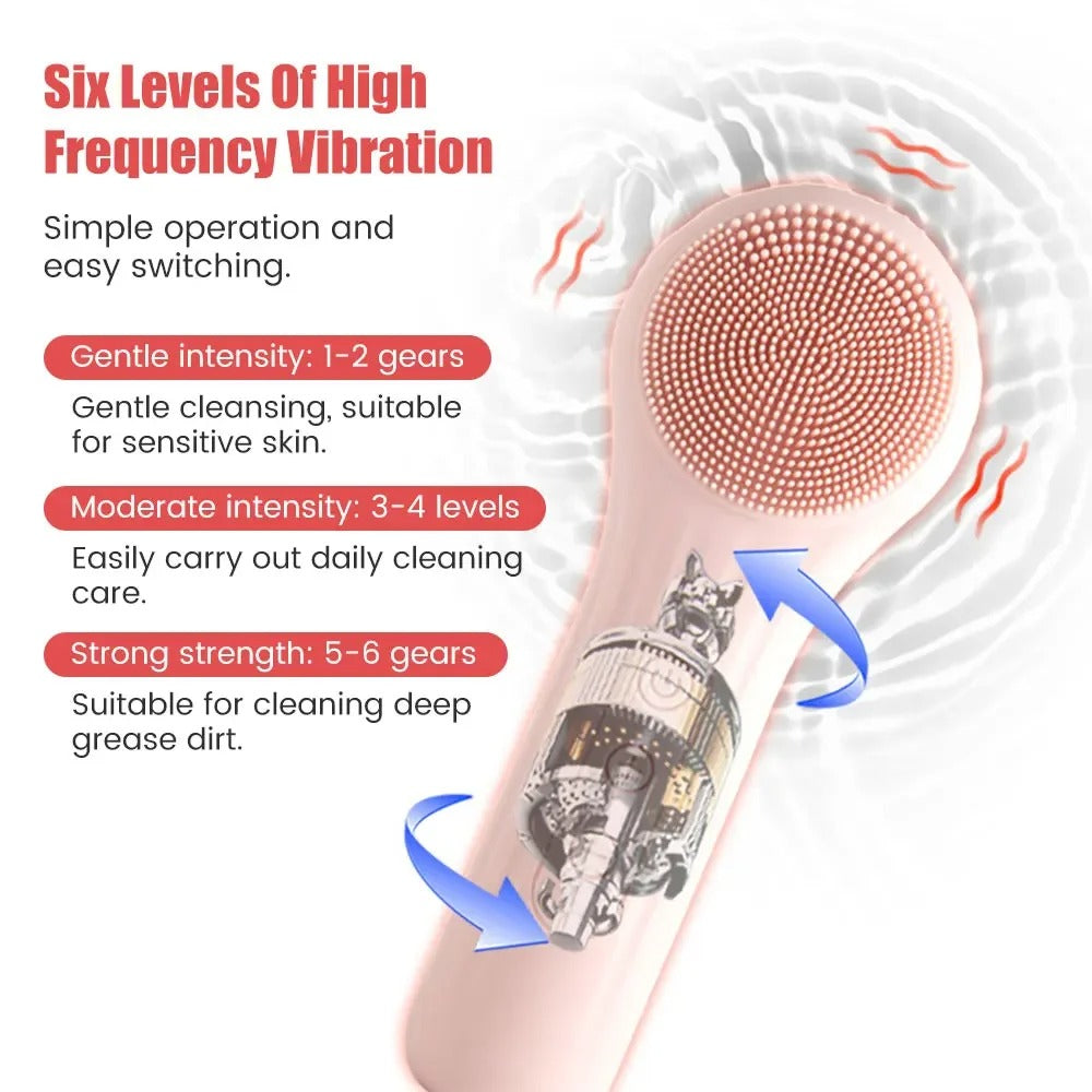 Sonic Silicone Facial Brush with Vibration and Massage Roller