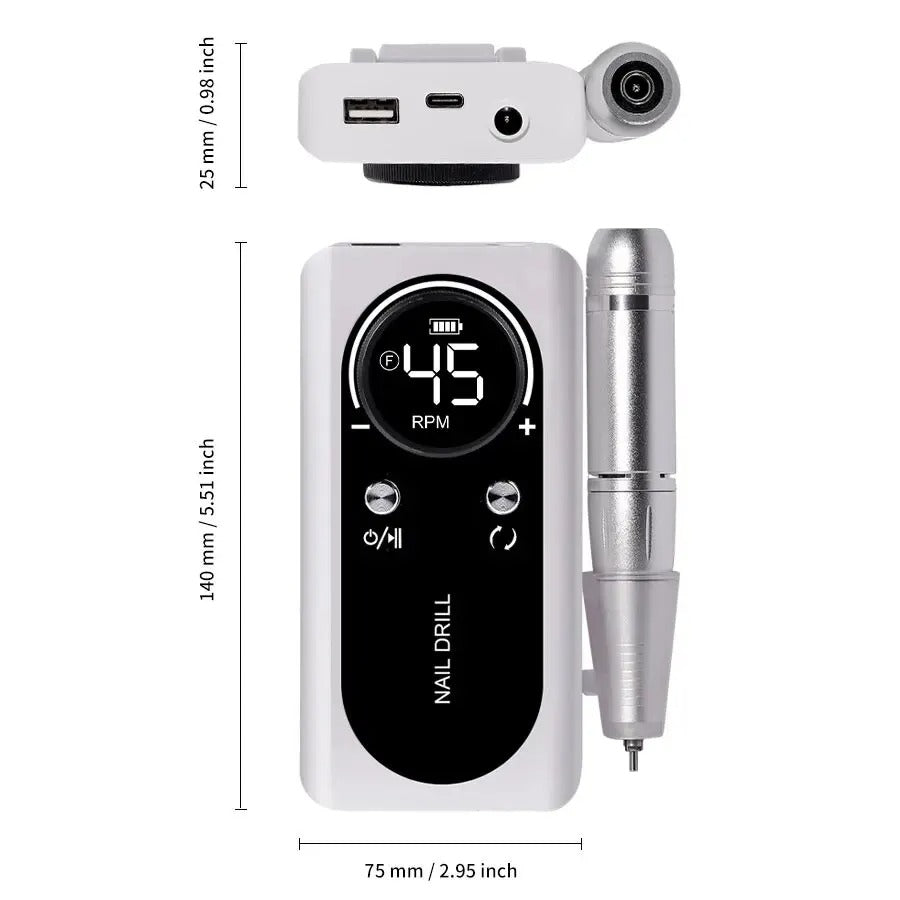 Portable Electric Nail Drill Machine 45000RPM Rechargeable Tool
