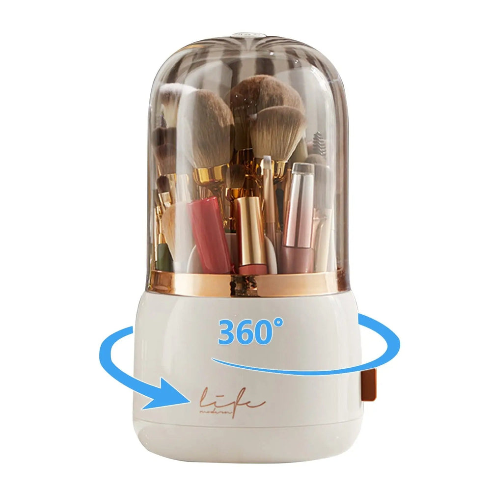360° Rotating Makeup Brush Organizer with Dustproof Lid Holder