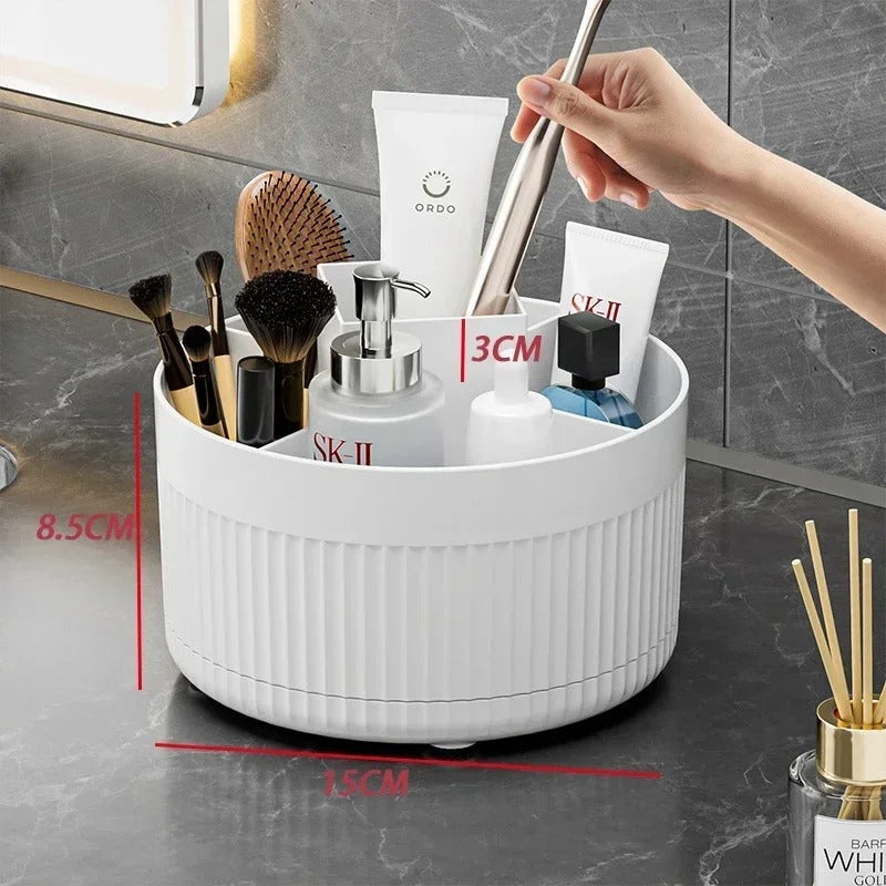 360° Rotating Makeup Organizer Box with Brush and Lipstick Holder