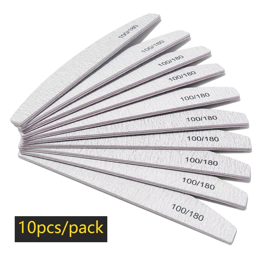 100/180 Grit Half Moon Nail File – Double-Sided Manicure Buffer