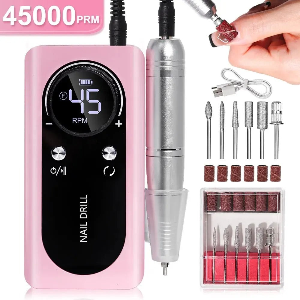 Portable Electric Nail Drill Machine 45000RPM Rechargeable Tool