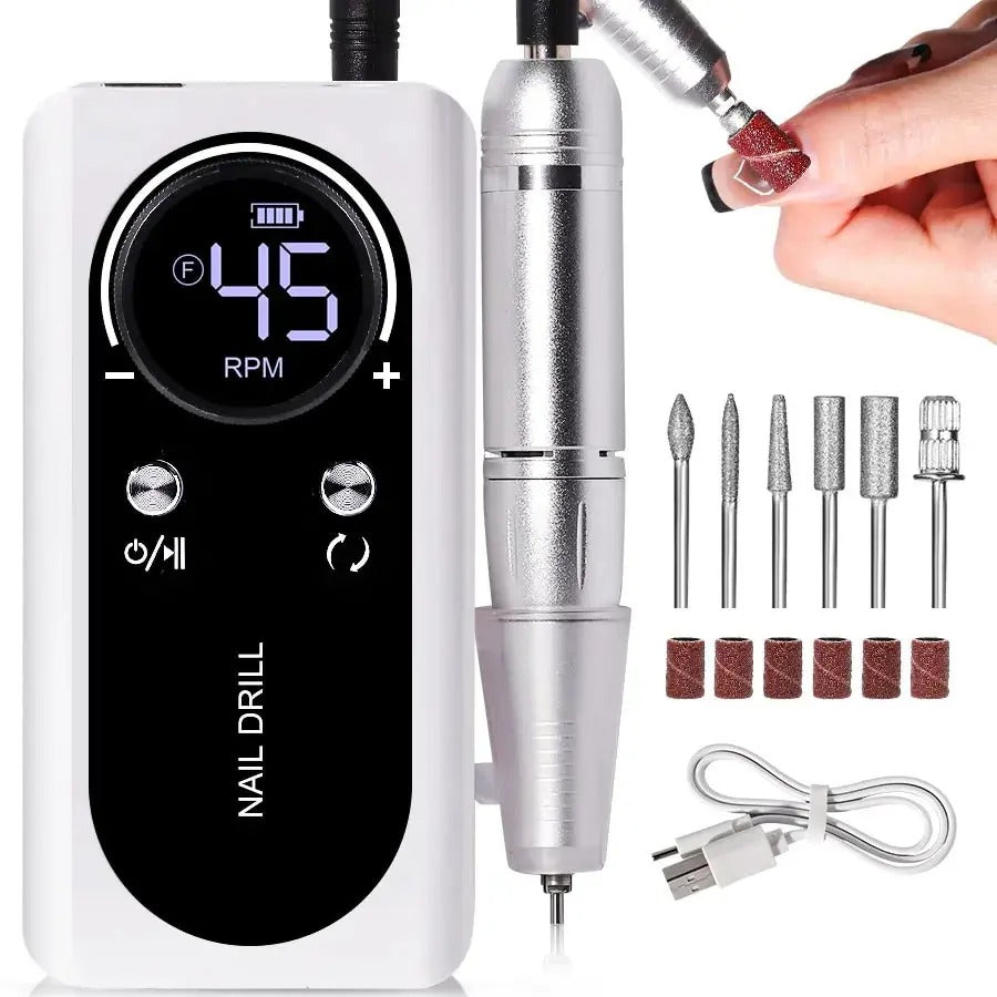 Portable Electric Nail Drill Machine 45000RPM Rechargeable Tool