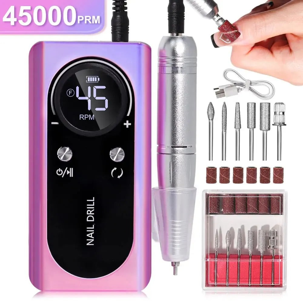 Portable Electric Nail Drill Machine 45000RPM Rechargeable Tool