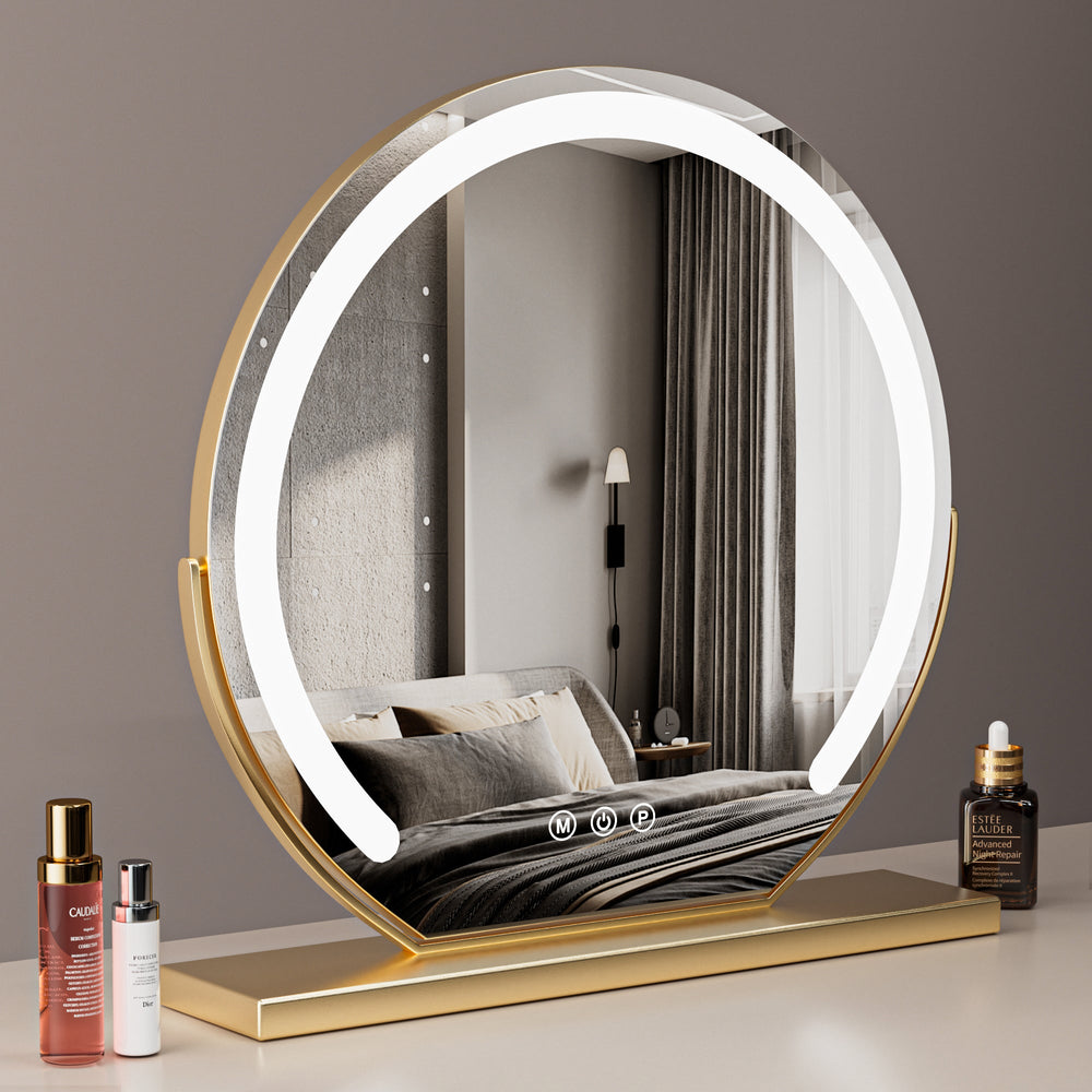 Round Makeup Vanity Mirror  for Dressing Table, LED Strip, 3 Light Mode, 360° Rotating, Adjustable Brightness, UK Plug