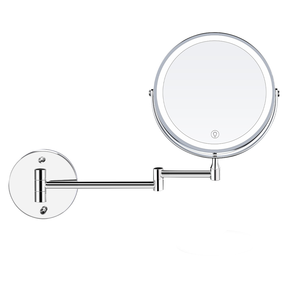 1X/10X Wall Mounted Makeup Mirror, 8" Double Sided Vanity Mirror for Bathroom, 360 Rotating Extendable, 3 Light Mode Smart Touch, USB Rechargeable