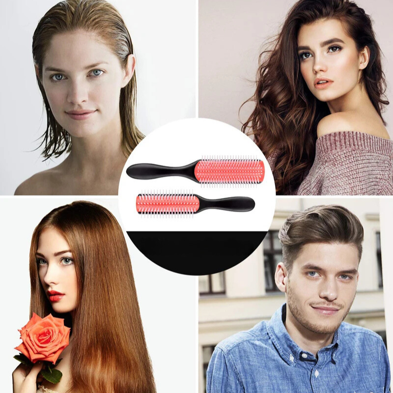 CurlEase - 9-Row Detangling Brush for Straight & Curly Hair