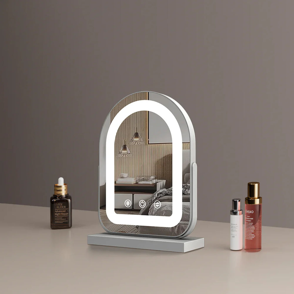 Large Arched Vanity Mirror with LED Strip, 360 Rotation, 3 Light Mode Touch, Dimmable Brightness, Plug in to use