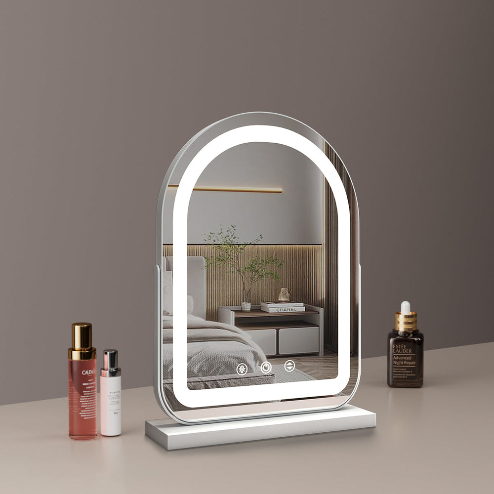 Large Arched Vanity Mirror with LED Strip, 360 Rotation, 3 Light Mode Touch, Dimmable Brightness, Plug in to use