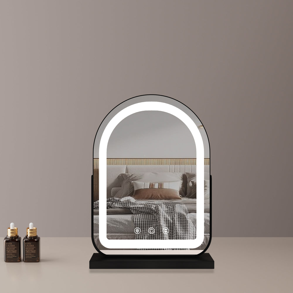 Large Arched Vanity Mirror with LED Strip, 360 Rotation, 3 Light Mode Touch, Dimmable Brightness, Plug in to use