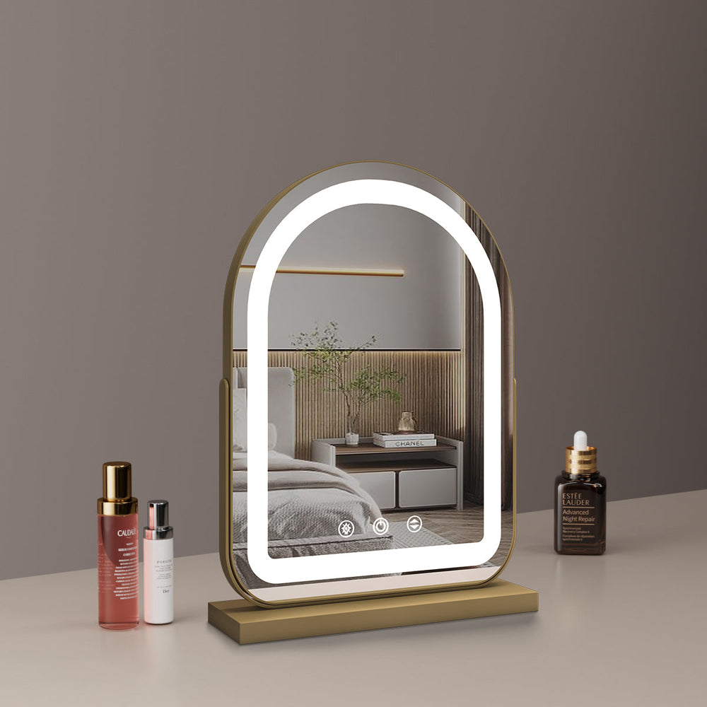 Large Arched Vanity Mirror with LED Strip, 360 Rotation, 3 Light Mode Touch, Dimmable Brightness, Plug in to use