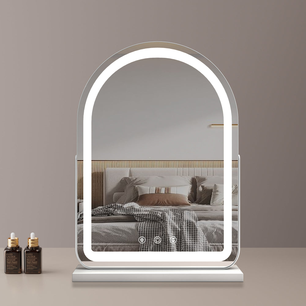 Large Arched Vanity Mirror with LED Strip, 360 Rotation, 3 Light Mode Touch, Dimmable Brightness, Plug in to use