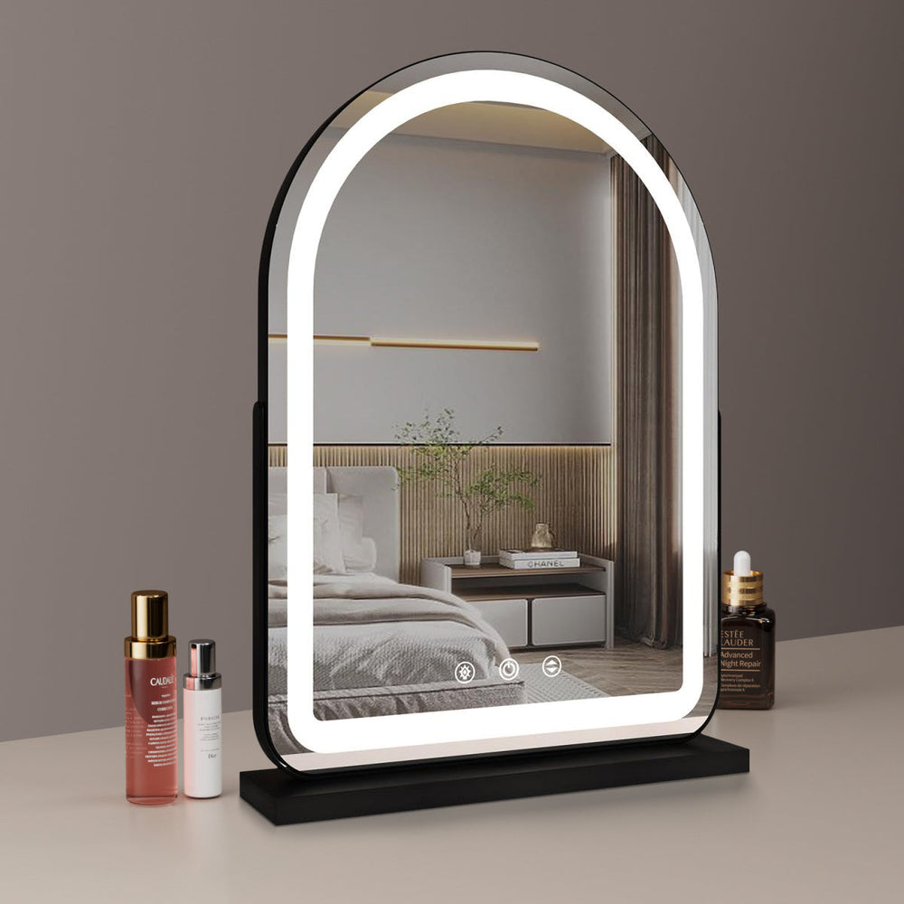 Large Arched Vanity Mirror with LED Strip, 360 Rotation, 3 Light Mode Touch, Dimmable Brightness, Plug in to use