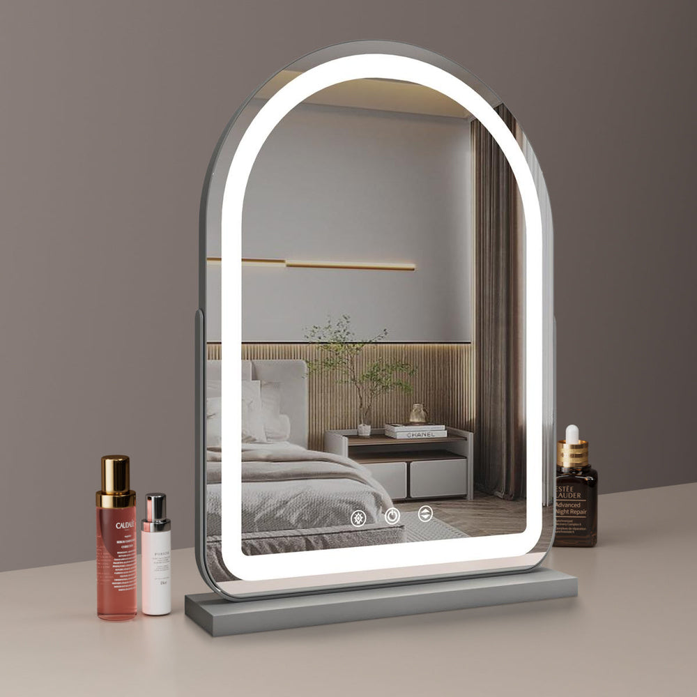 Large Arched Vanity Mirror with LED Strip, 360 Rotation, 3 Light Mode Touch, Dimmable Brightness, Plug in to use