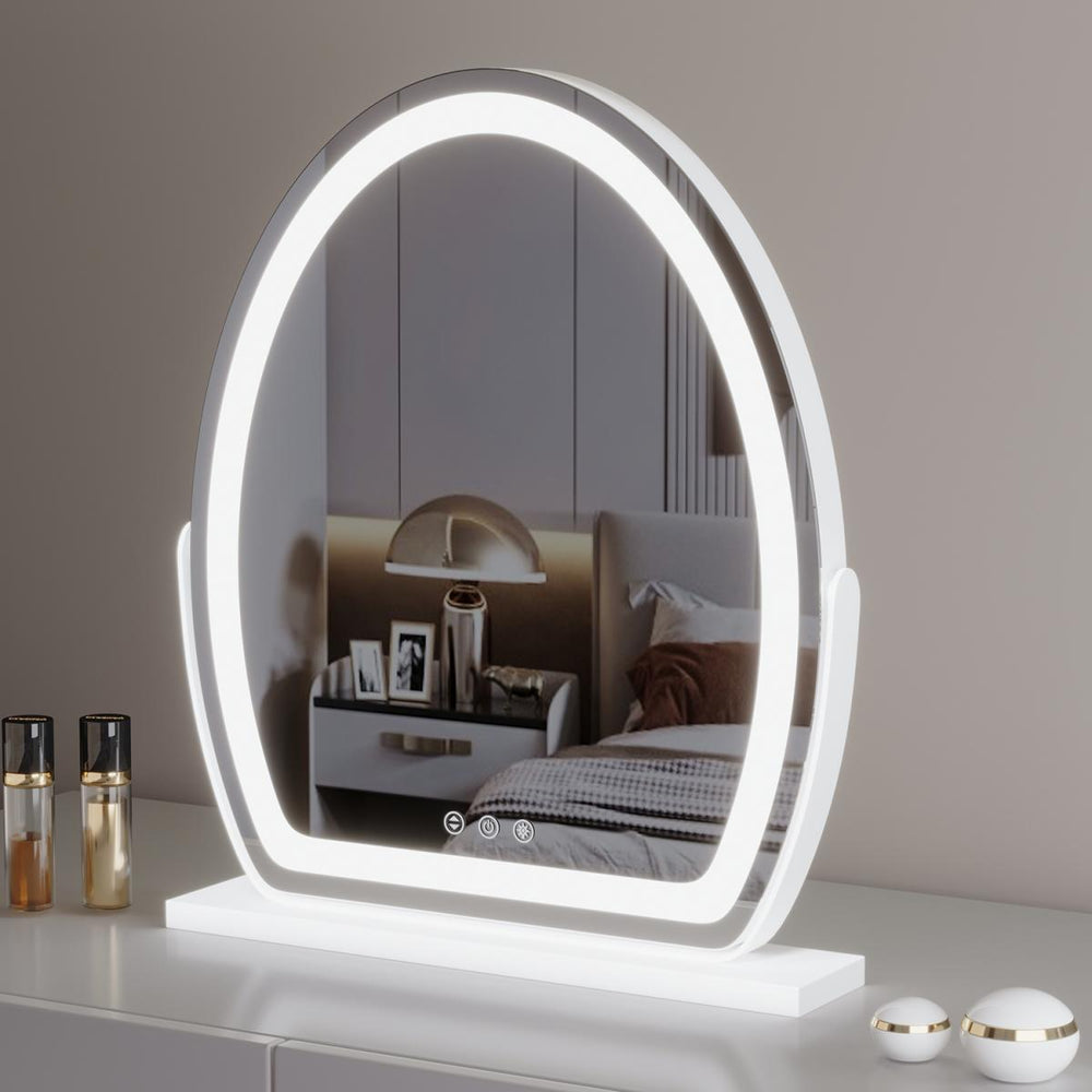 Oval Vanity Mirror with LED Strip, 3 Sizes, Smart Touch 360 Rotation, 3 Colors Mode, Adjustable Brightness, UK Plug