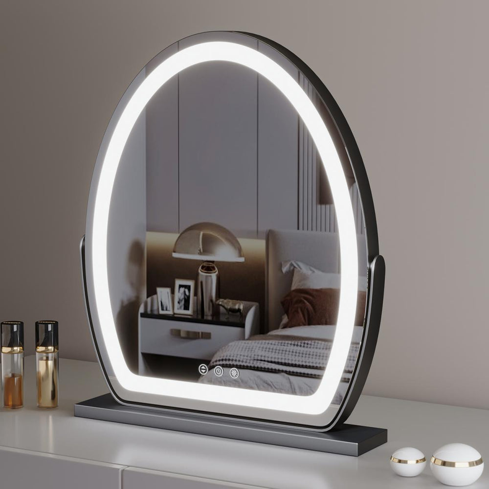 Oval Vanity Mirror with LED Strip, 3 Sizes, Smart Touch 360 Rotation, 3 Colors Mode, Adjustable Brightness, UK Plug