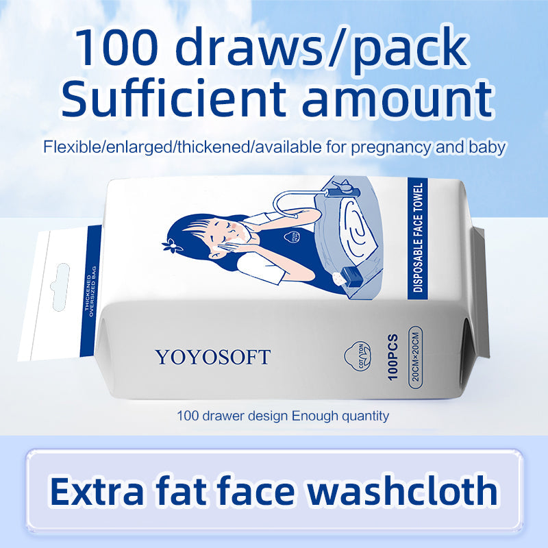 Disposable Extra Fat Face Towel, Ultra-Thick, Skin-Safe, Eco-Friendly(100pcs/bag,20 X 21 cm)