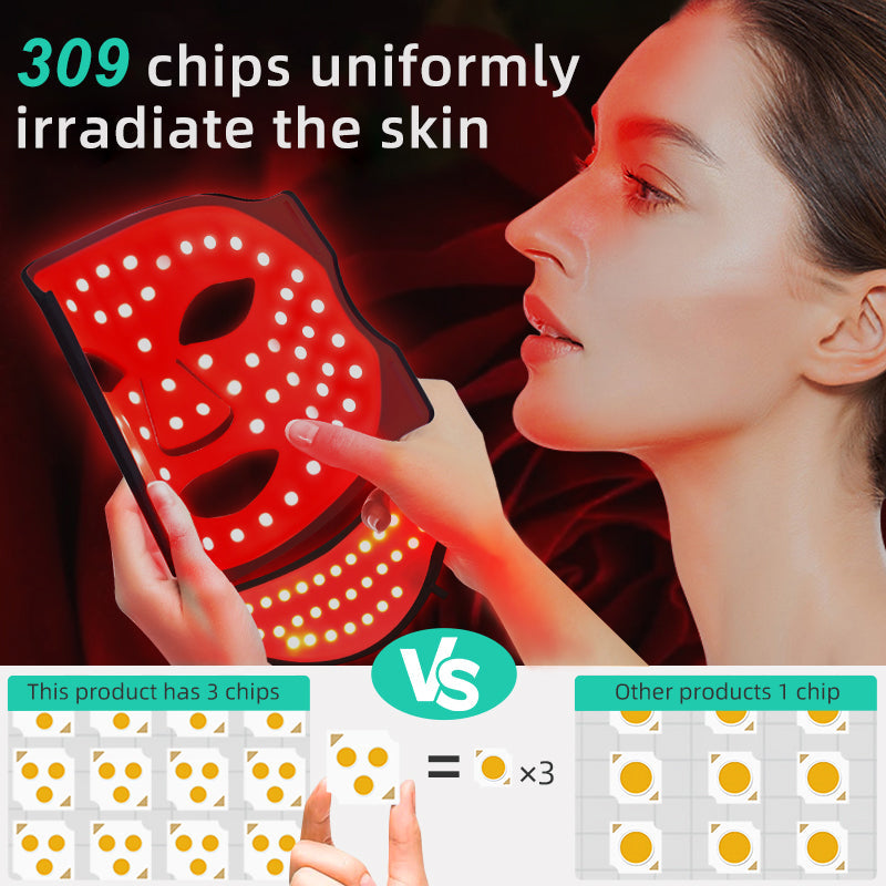 7-Color LED Light Therapy Silicone Mask for Face and Neck , 103 LED Beads,309 Chips