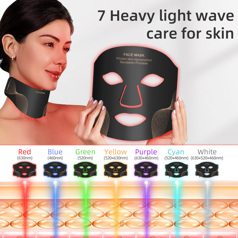 7-Color LED Light Therapy Silicone Mask for Face and Neck , 103 LED Beads,309 Chips