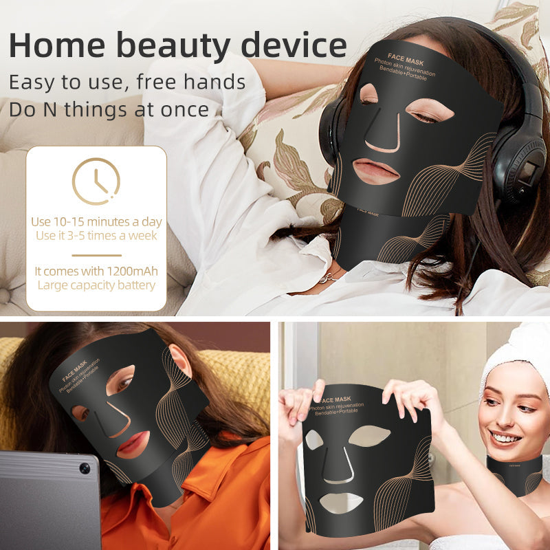 7-Color LED Light Therapy Silicone Mask for Face and Neck , 103 LED Beads,309 Chips