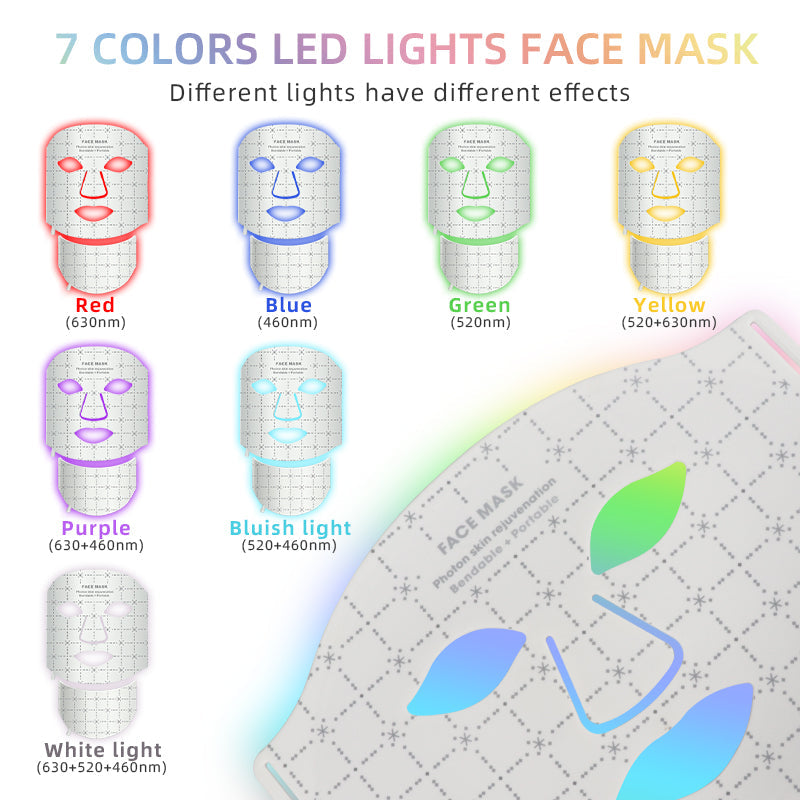 7-Color LED Light Therapy Silicone Mask for Face and Neck , 103 LED Beads,309 Chips