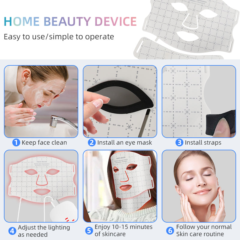 7-Color LED Light Therapy Silicone Mask for Face and Neck , 103 LED Beads,309 Chips