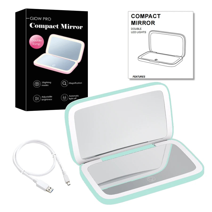 Luminara | Elegant Compact LED Makeup Mirror with Dual Magnification