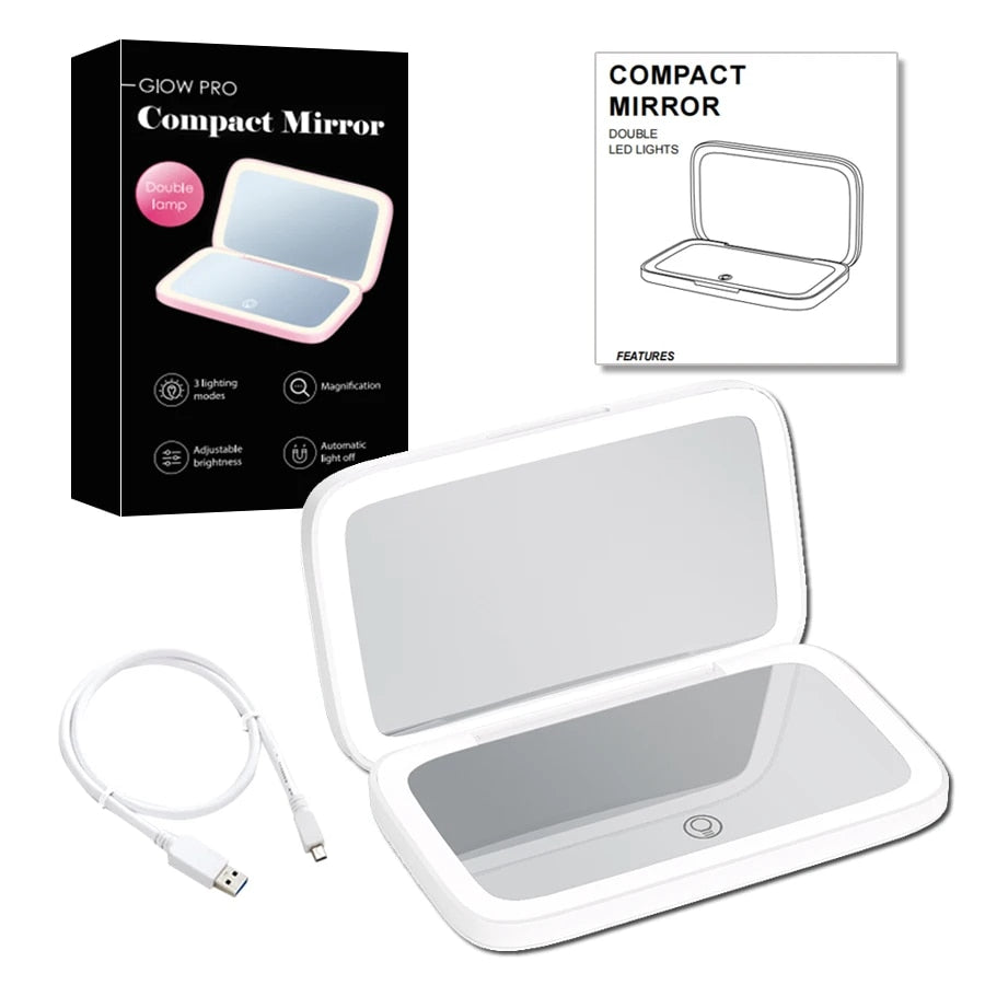 Luminara | Elegant Compact LED Makeup Mirror with Dual Magnification