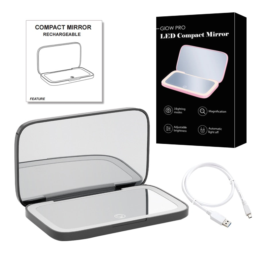 Luminara | Elegant Compact LED Makeup Mirror with Dual Magnification