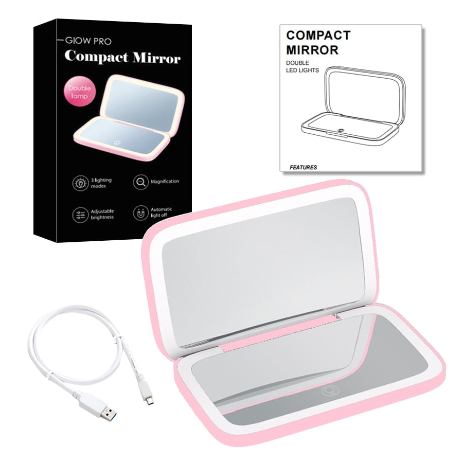 Luminara | Elegant Compact LED Makeup Mirror with Dual Magnification