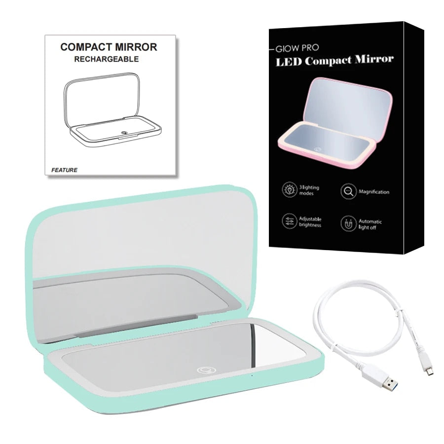 Luminara | Elegant Compact LED Makeup Mirror with Dual Magnification