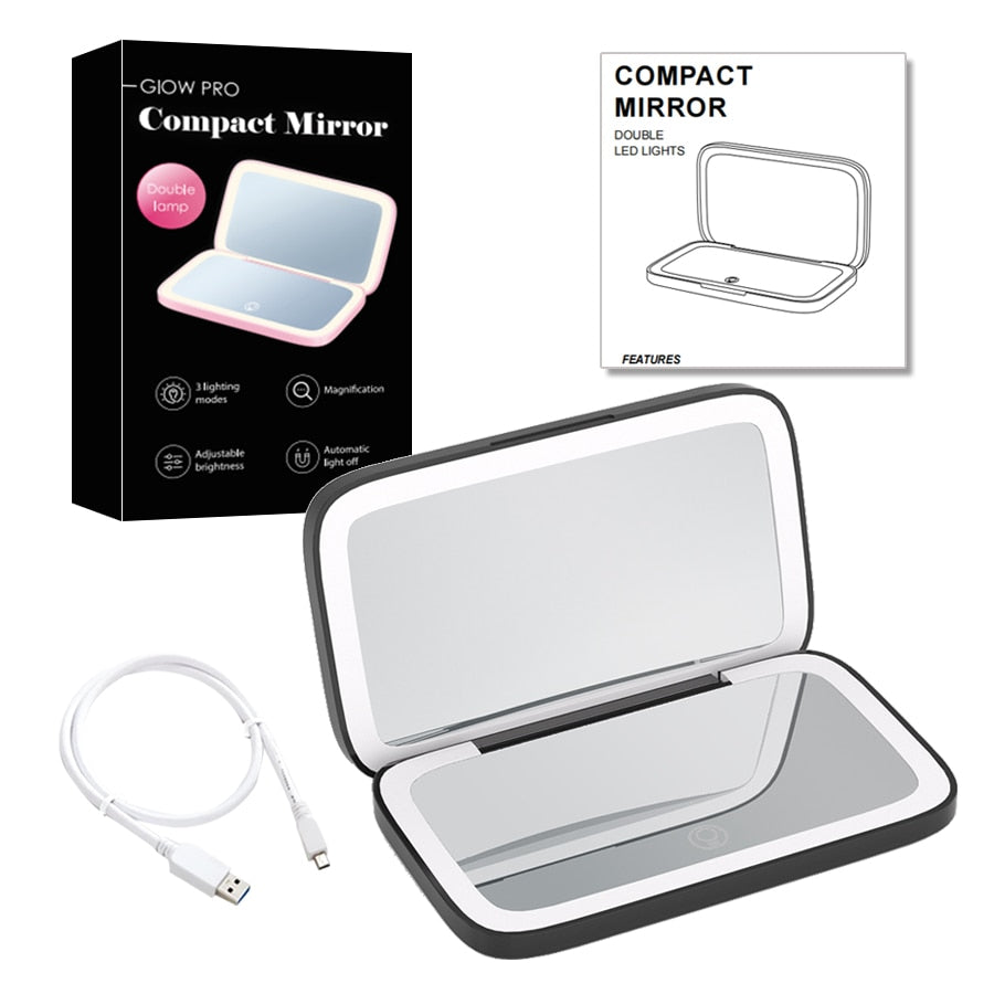 Luminara | Elegant Compact LED Makeup Mirror with Dual Magnification