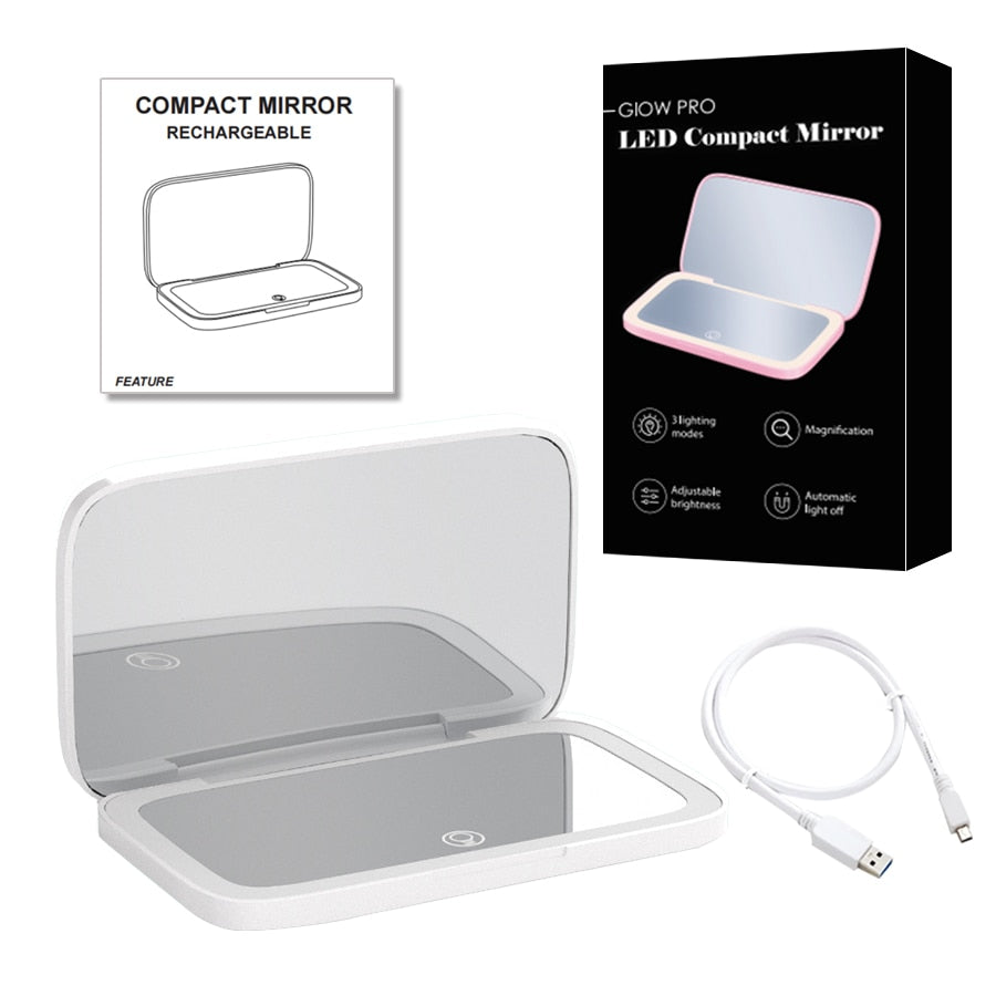 Luminara | Elegant Compact LED Makeup Mirror with Dual Magnification