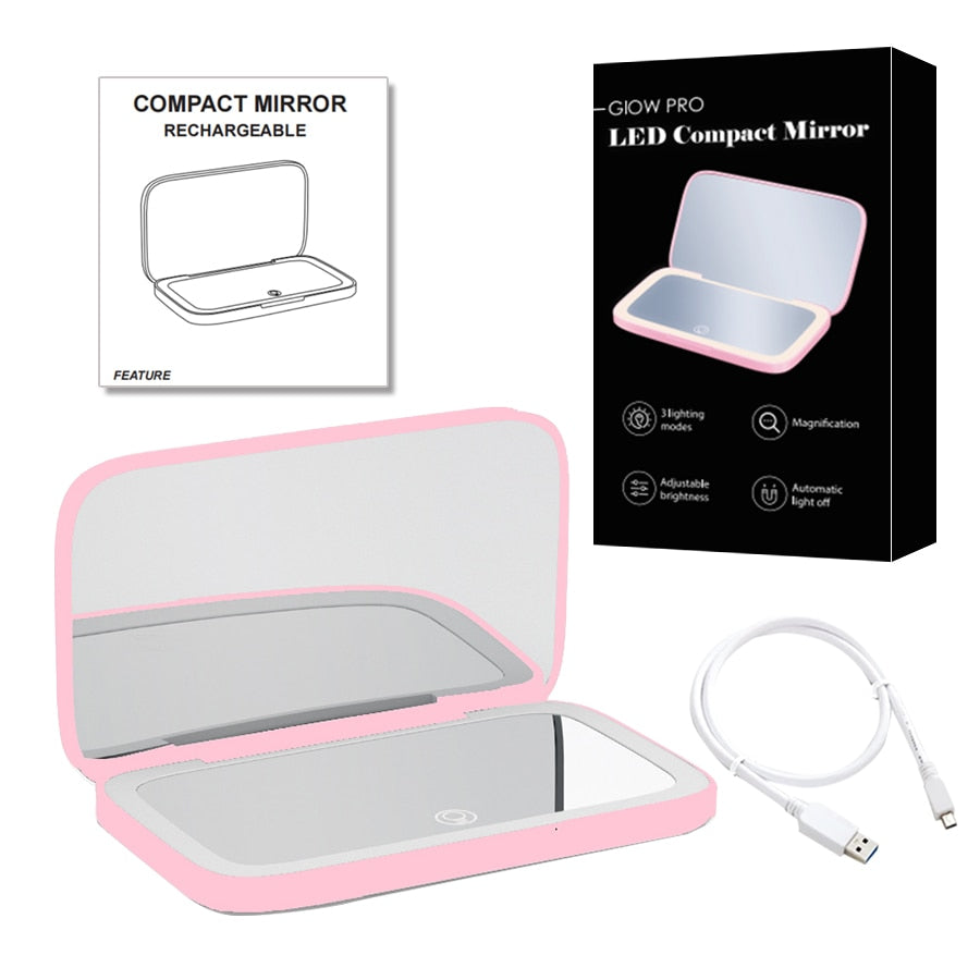 Luminara | Elegant Compact LED Makeup Mirror with Dual Magnification