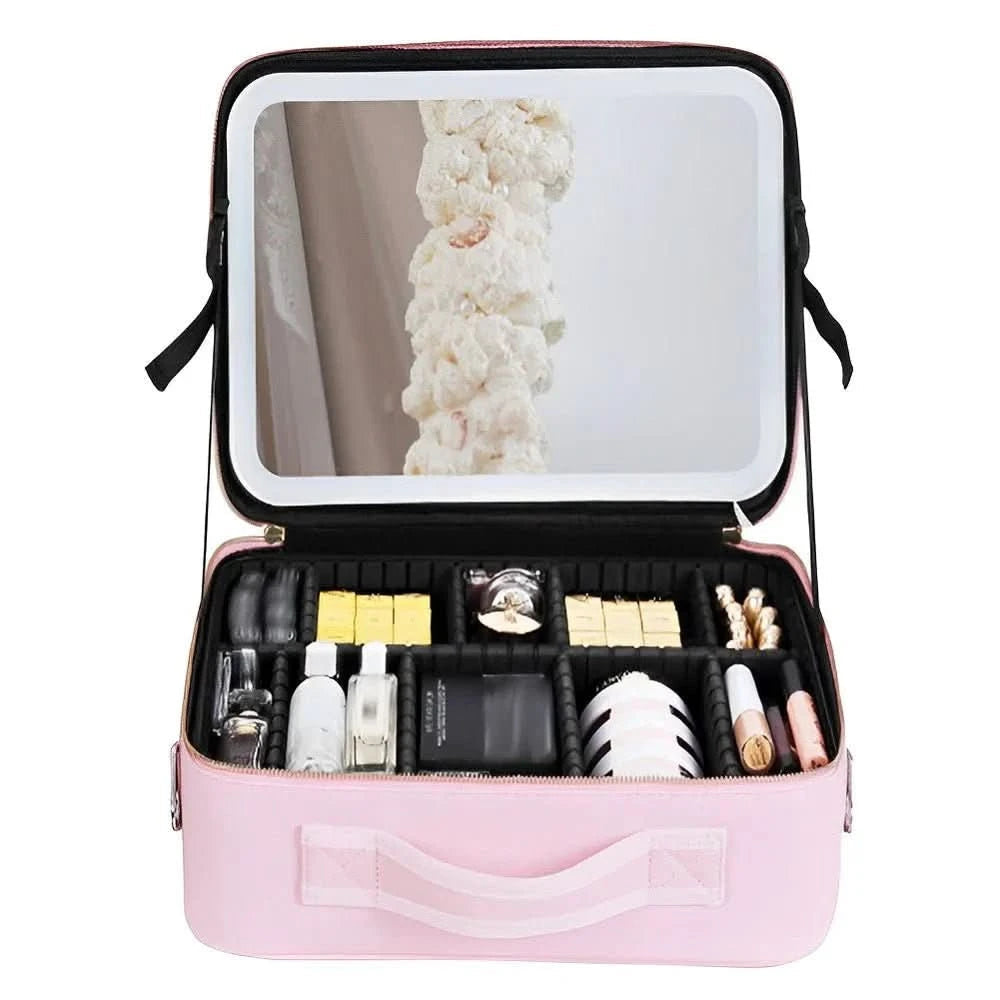 MirrorGlam | LED Light Makeup Bag with Mirror for On-the-Go Styling