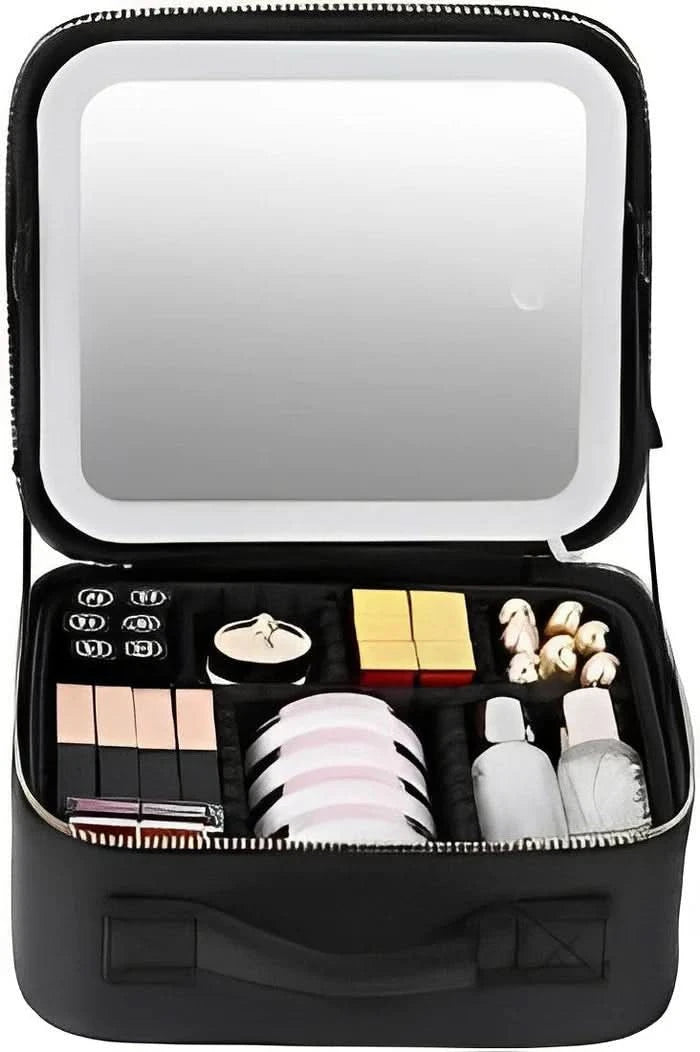 MirrorGlam | LED Light Makeup Bag with Mirror for On-the-Go Styling
