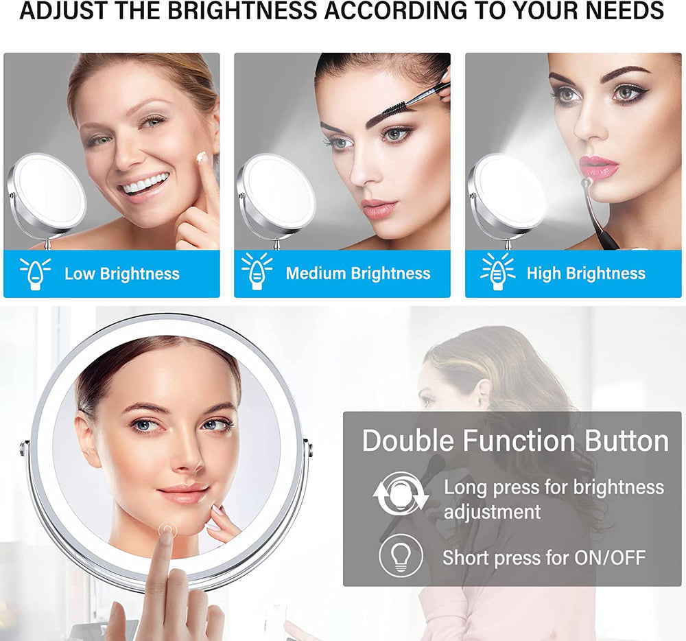 LED Makeup Mirror 1x/7x Magnification with Lights, 8" Double Sided Vanity Mirror 360° Rotating, 3 Light Mode, Smart Touch, USB Rechargeable