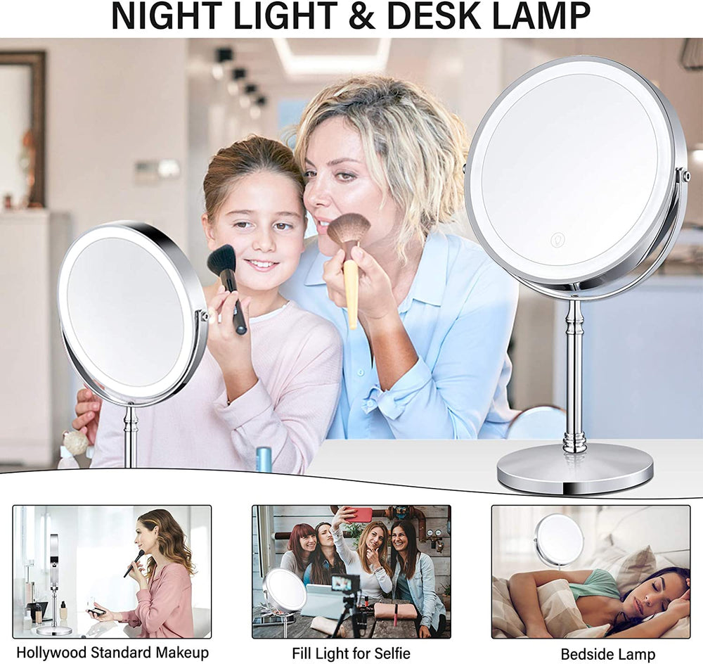 LED Makeup Mirror 1x/7x Magnification with Lights, 8" Double Sided Vanity Mirror 360° Rotating, 3 Light Mode, Smart Touch, USB Rechargeable