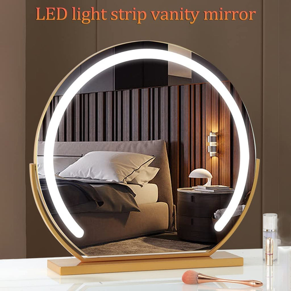 Round Makeup Vanity Mirror  for Dressing Table, LED Strip, 3 Light Mode, 360° Rotating, Adjustable Brightness, UK Plug