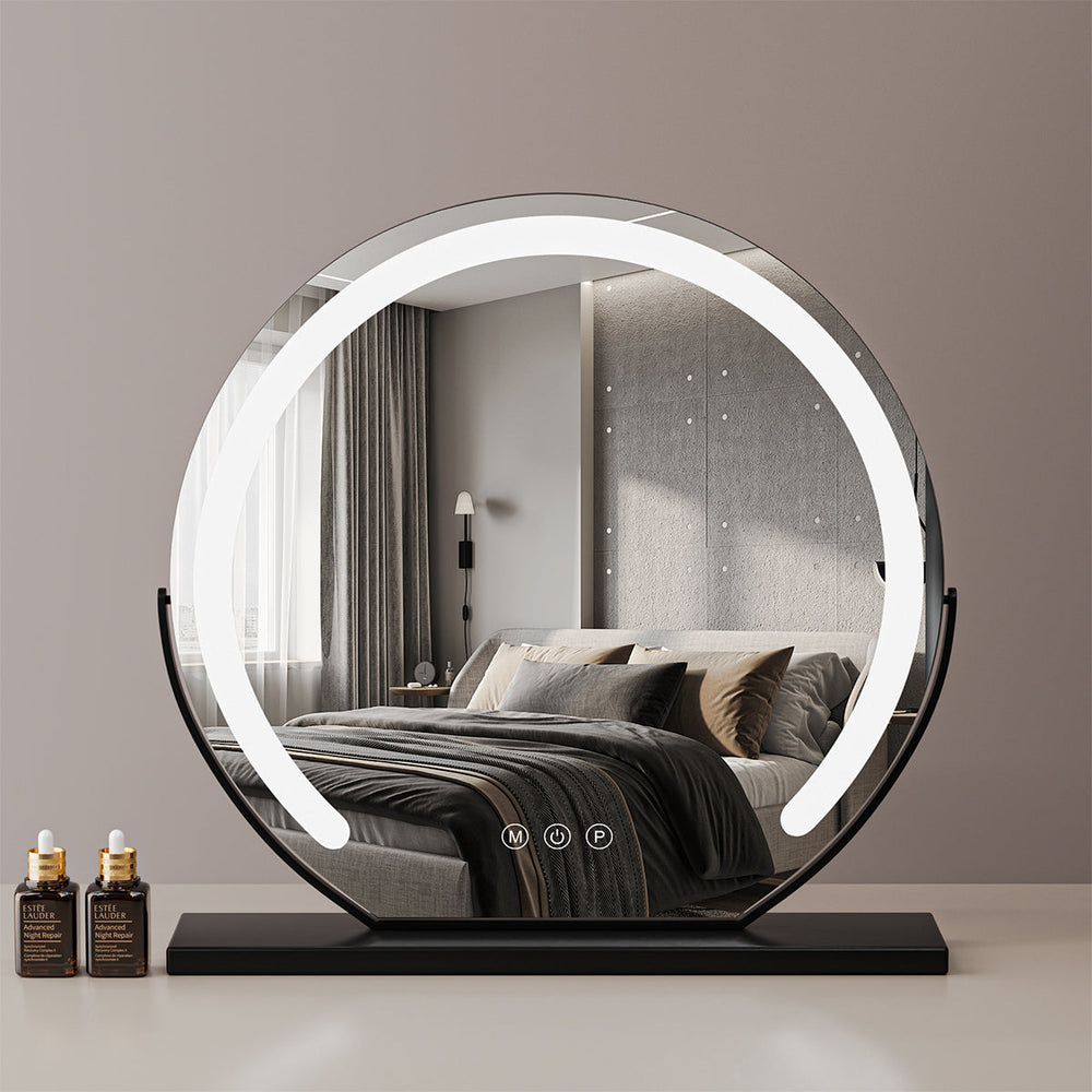 Round Makeup Vanity Mirror  for Dressing Table, LED Strip, 3 Light Mode, 360° Rotating, Adjustable Brightness, UK Plug