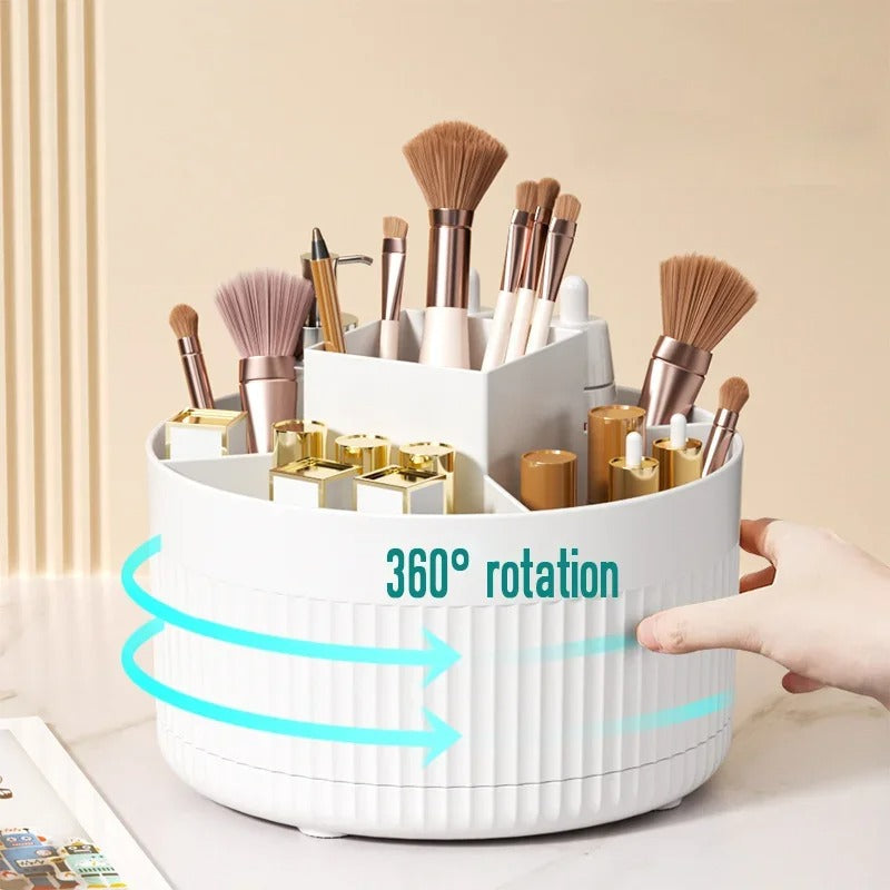 360° Rotating Makeup Organizer Box with Brush and Lipstick Holder