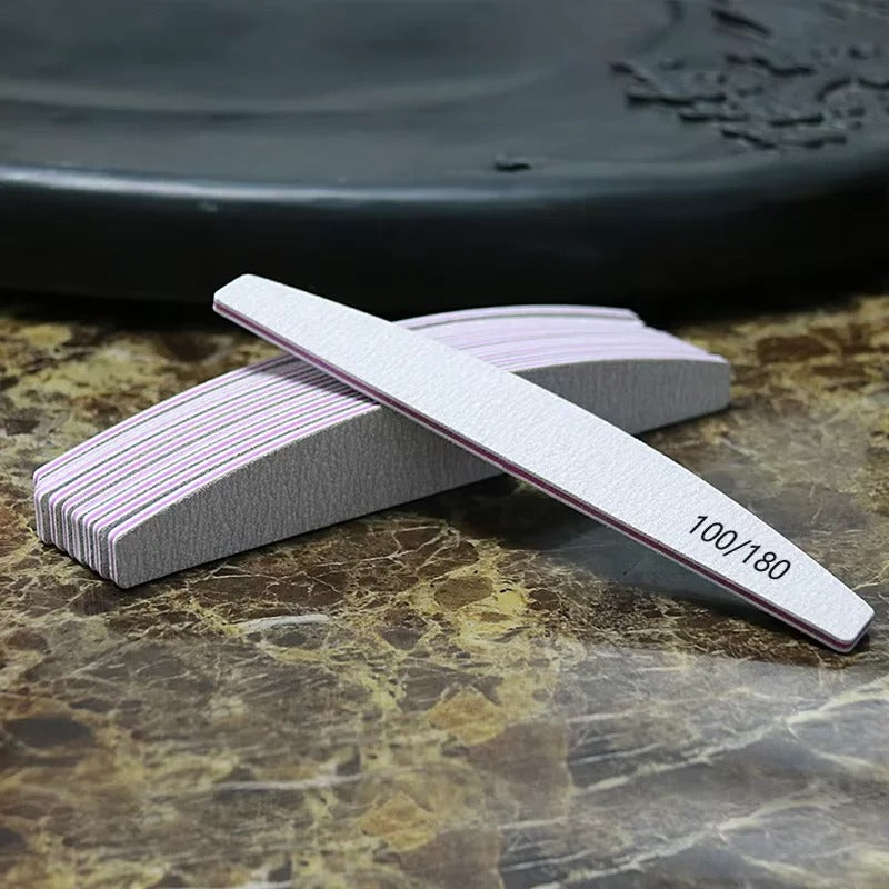 100/180 Grit Half Moon Nail File – Double-Sided Manicure Buffer