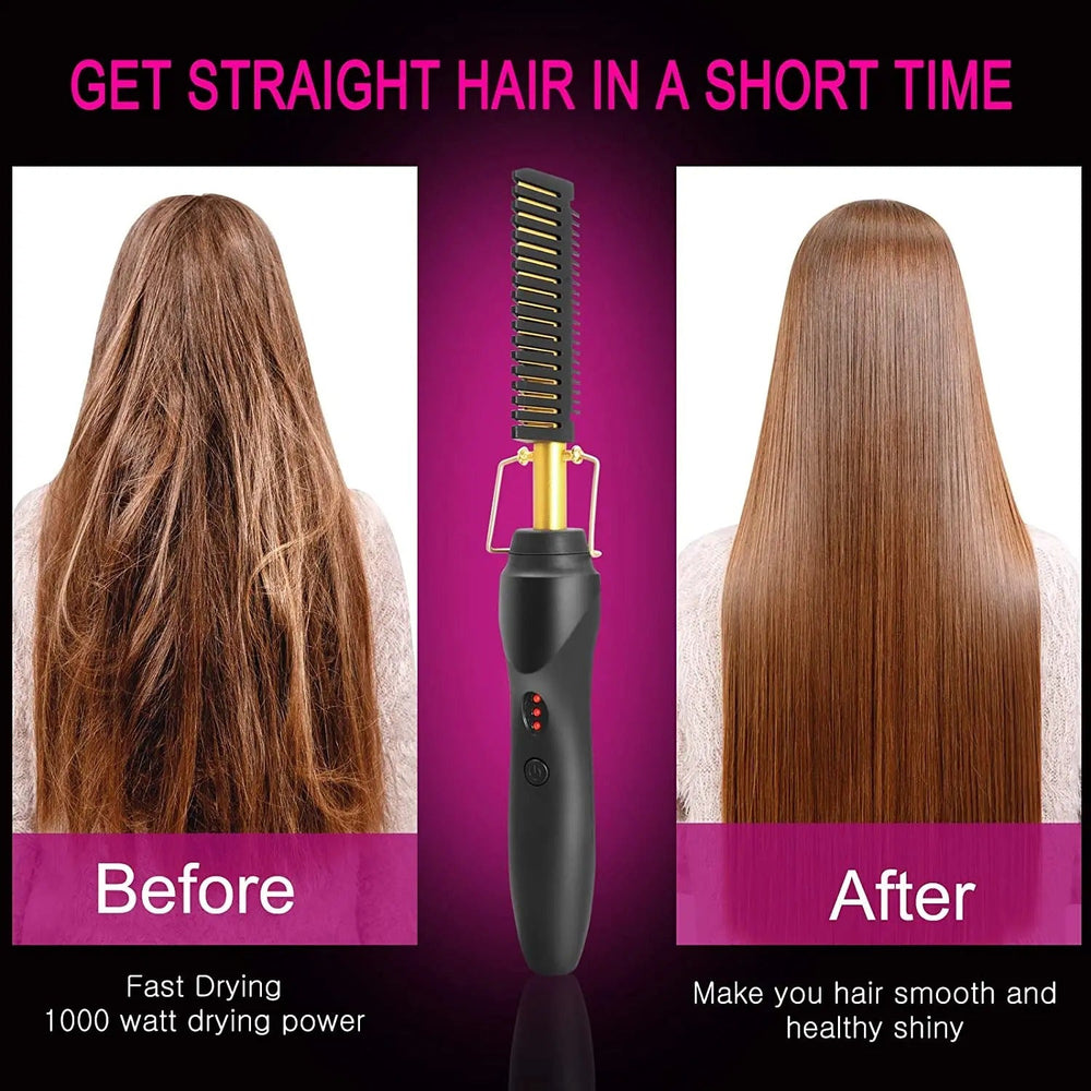 2-in-1 Electric Hot Comb Hair & Beard Straightener – Fast Heating