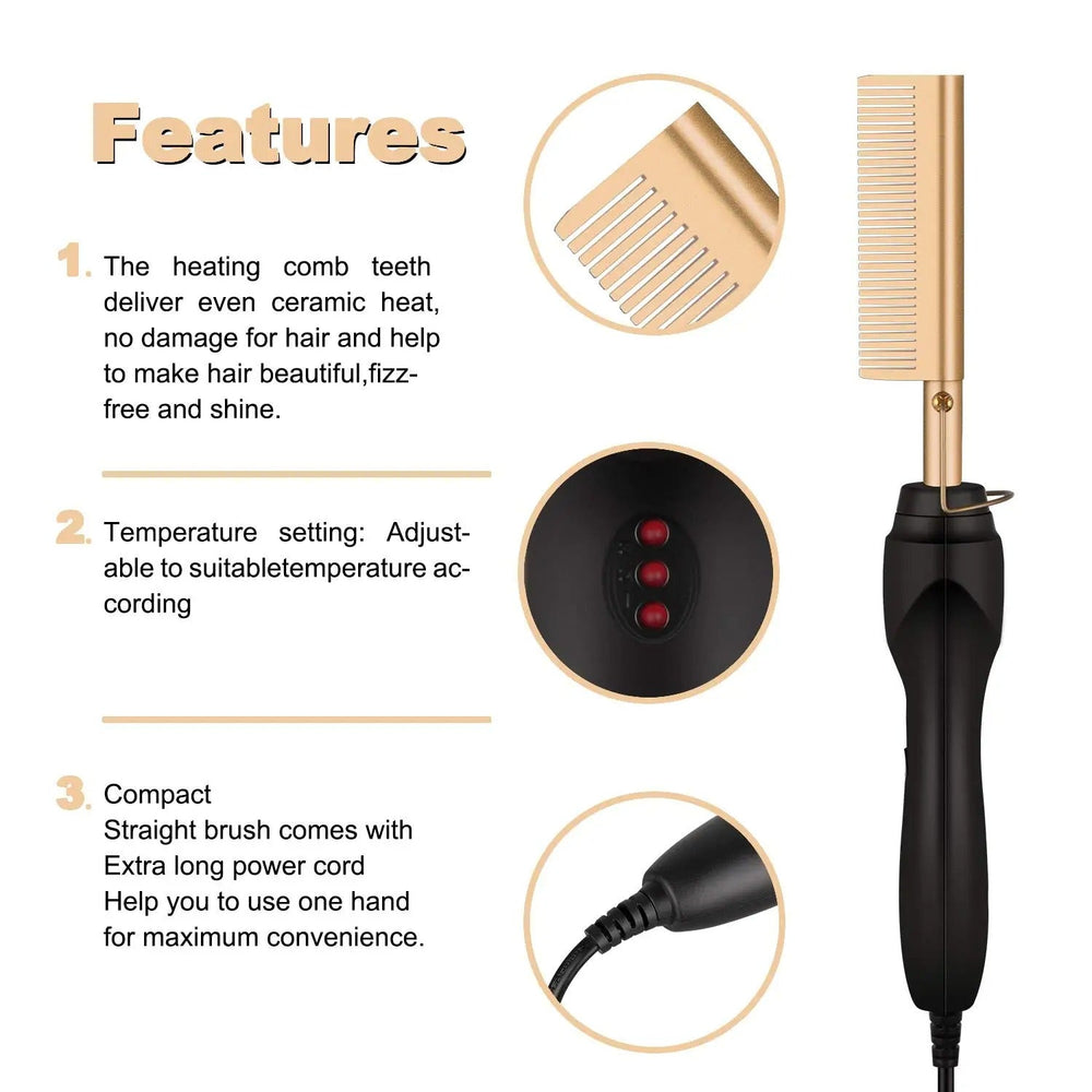 2-in-1 Electric Hot Comb Hair & Beard Straightener – Fast Heating